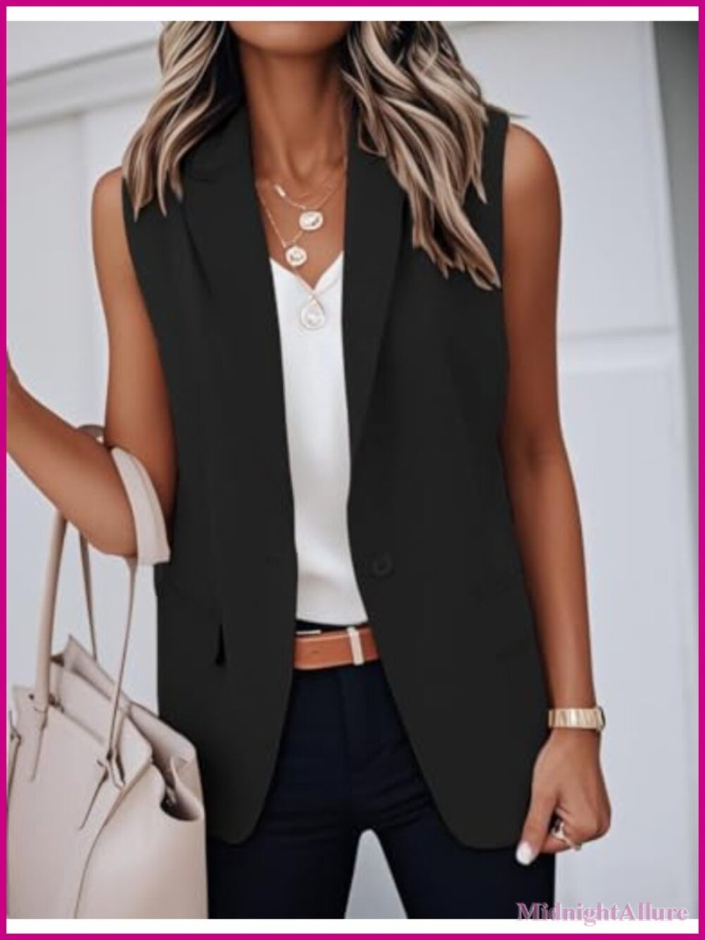 Women's Sleeveless Blazer Vest Notch Lapel Office Work Dressy Suit Jacket